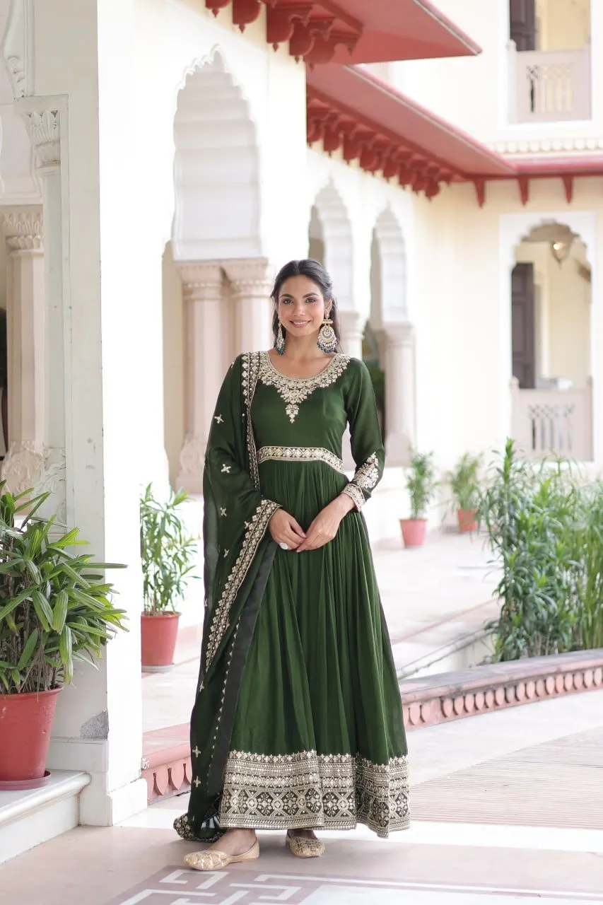 Embellished Green Anarkali Dress for Women