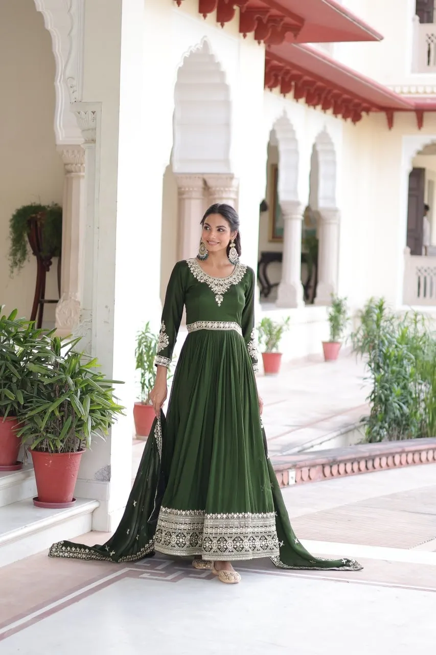Embellished Green Anarkali Dress for Women