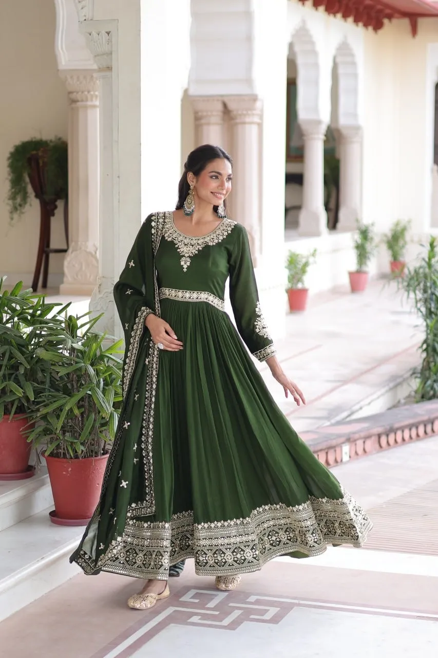 Embellished Green Anarkali Dress for Women