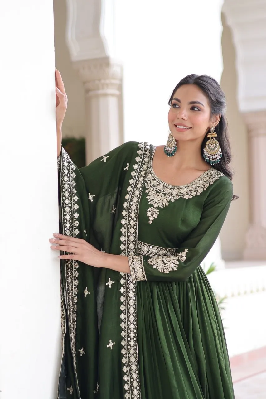 Embellished Green Anarkali Dress for Women