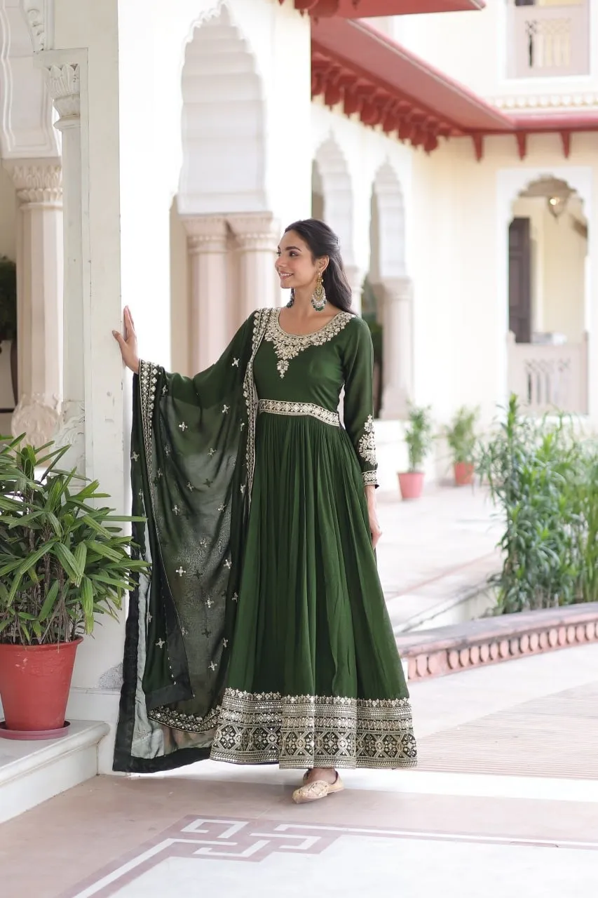 Embellished Green Anarkali Dress for Women