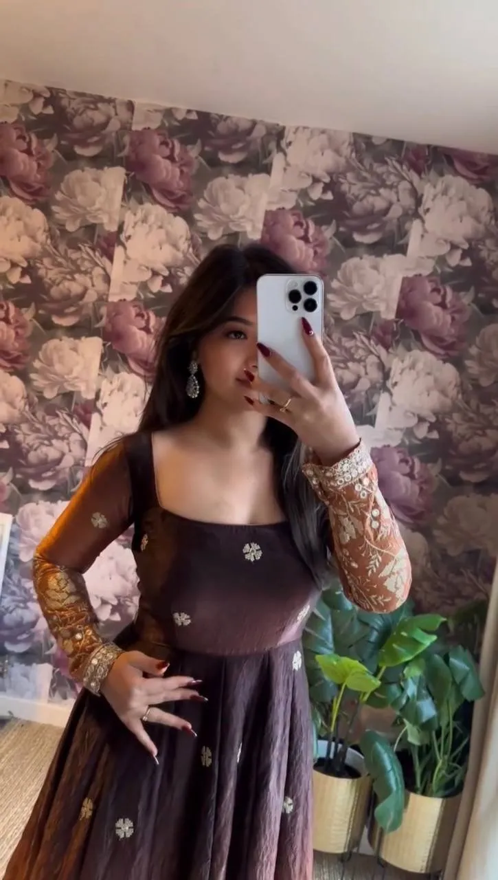Embroidered Brown Anarkali Set for Festive Wear