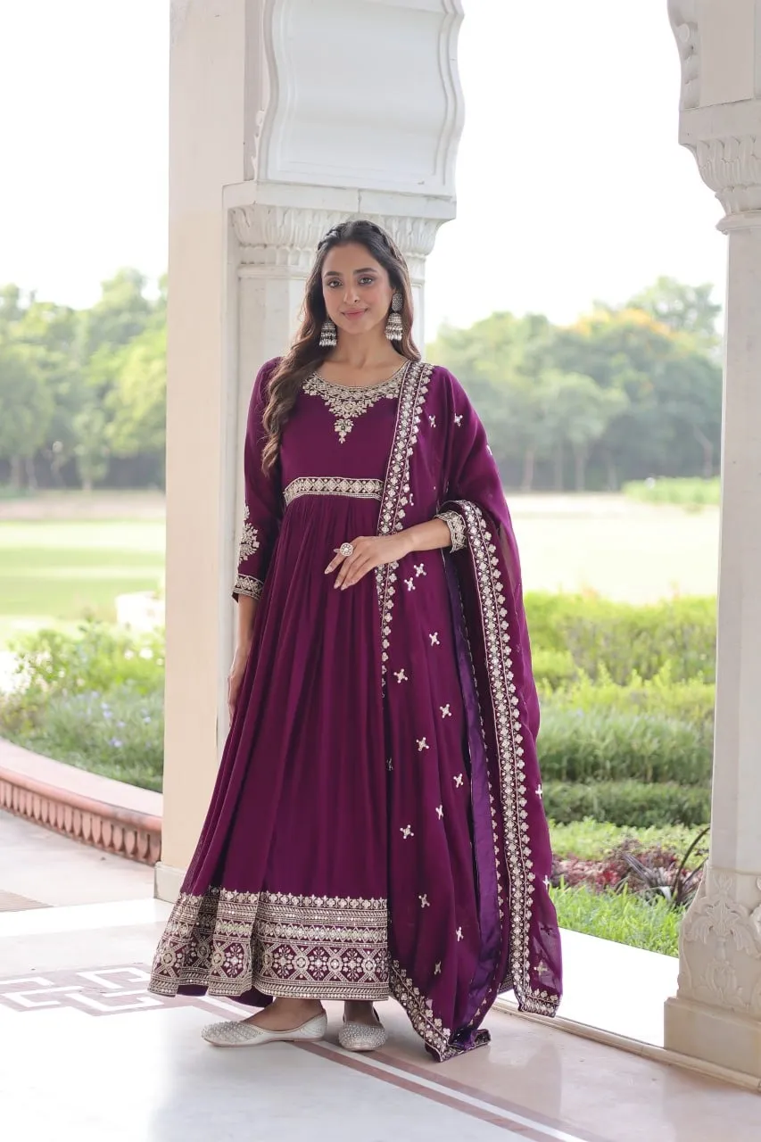 Ethnic Suit Wine Anarkali Dress for Women