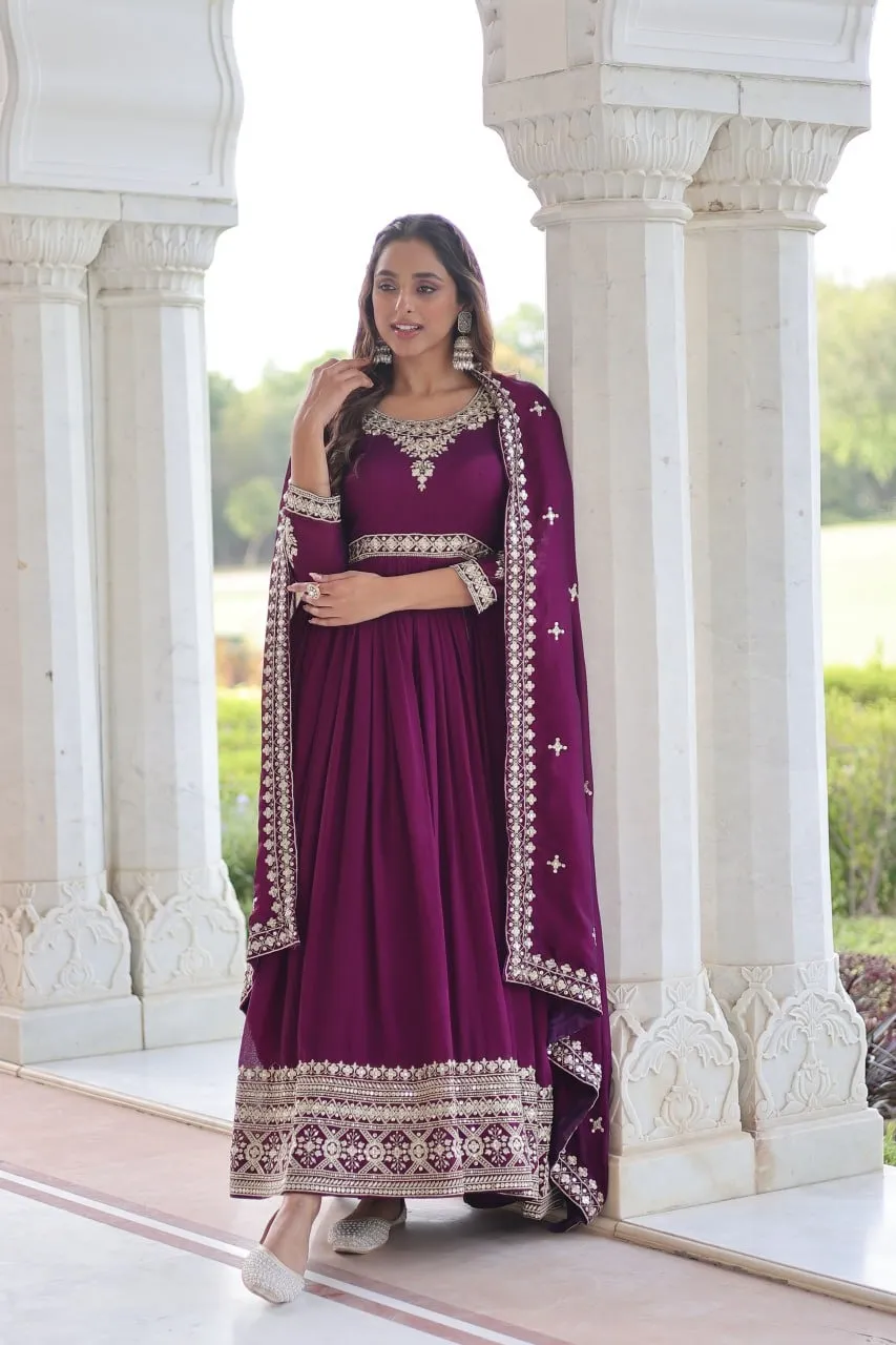 Ethnic Suit Wine Anarkali Dress for Women