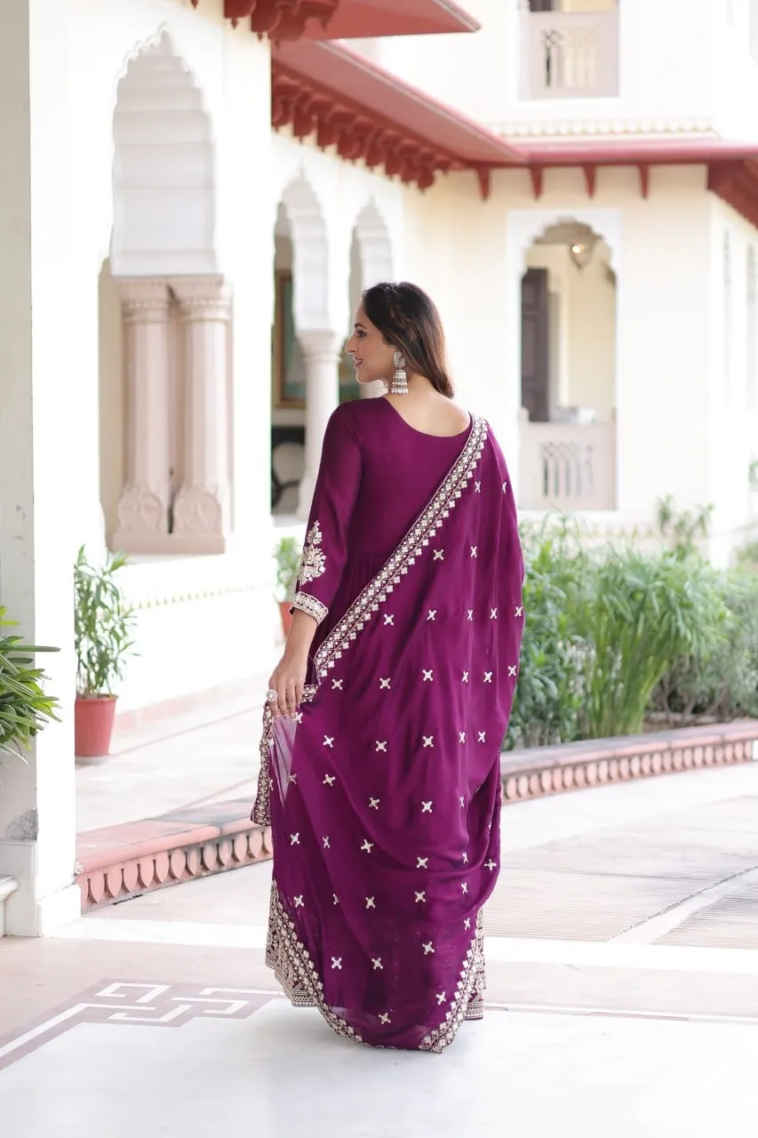Ethnic Suit Wine Anarkali Dress for Women