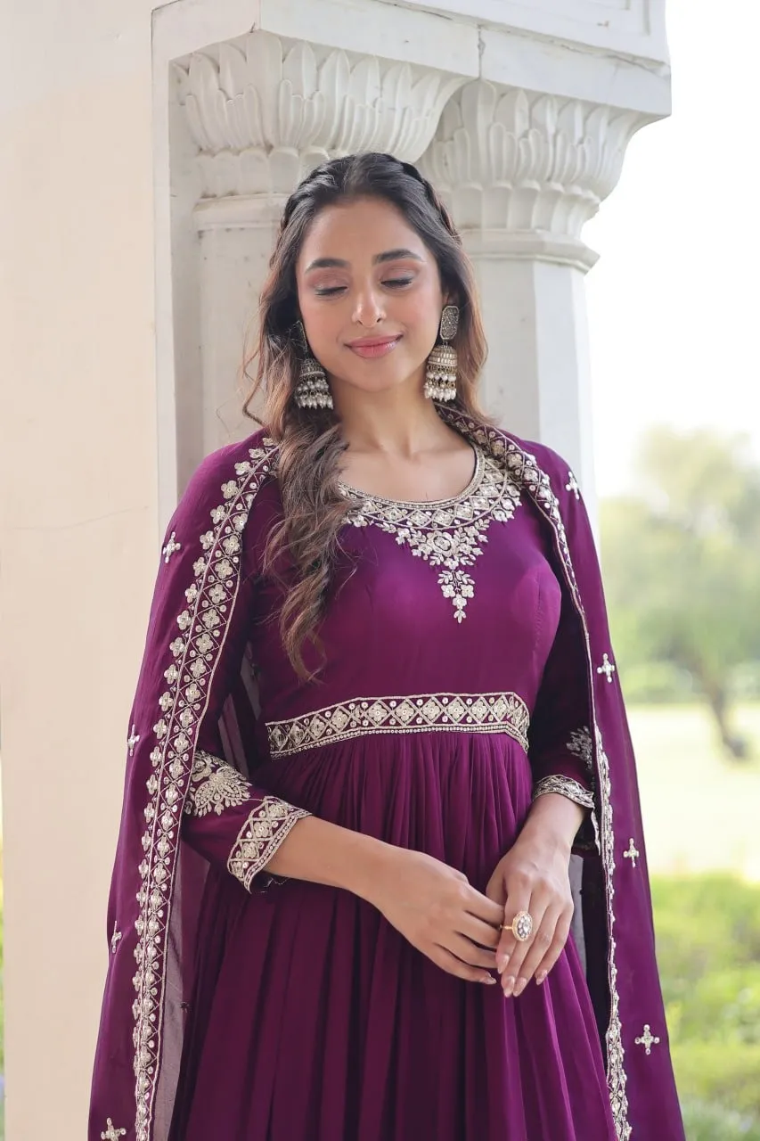 Ethnic Suit Wine Anarkali Dress for Women