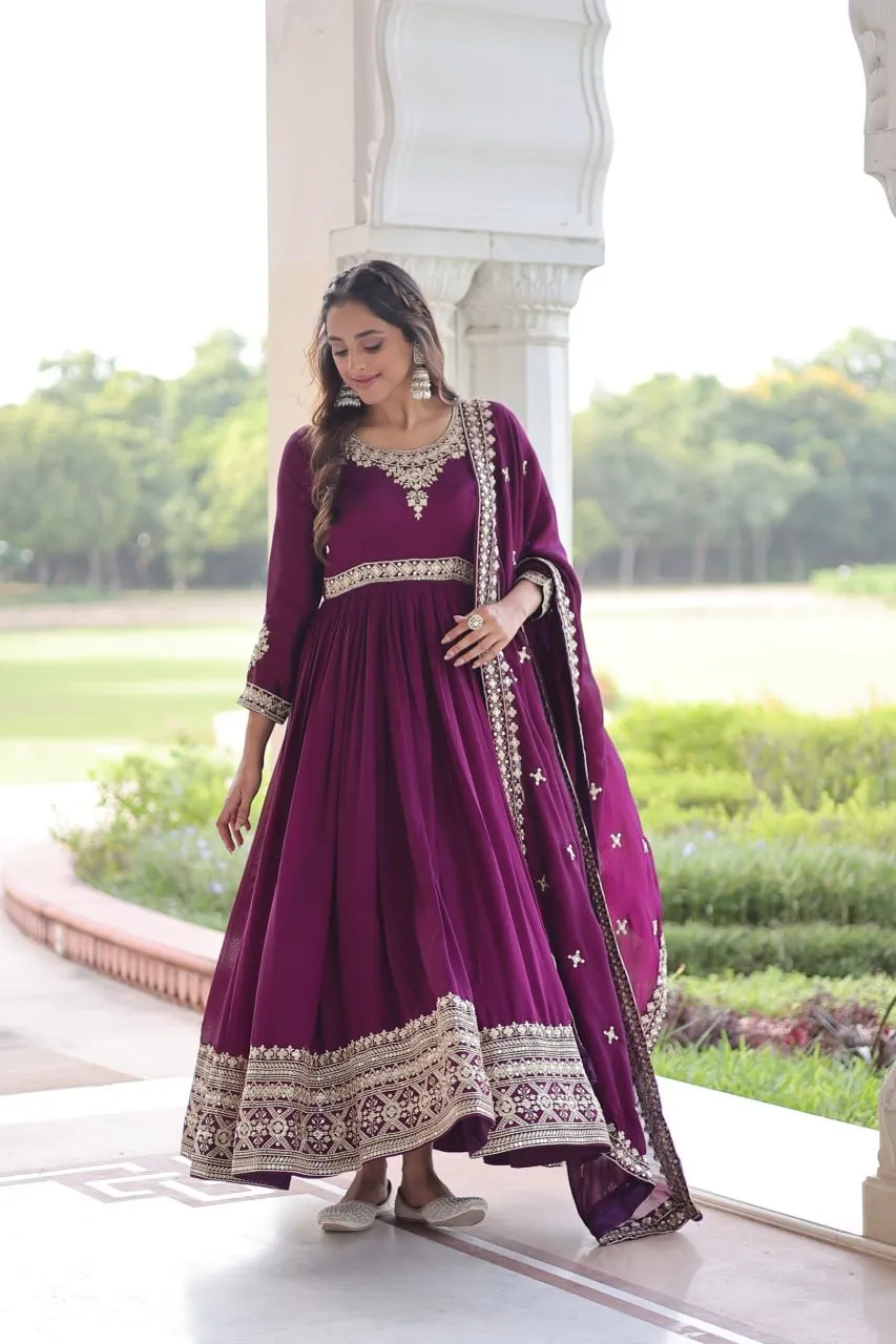Ethnic Suit Wine Anarkali Dress for Women