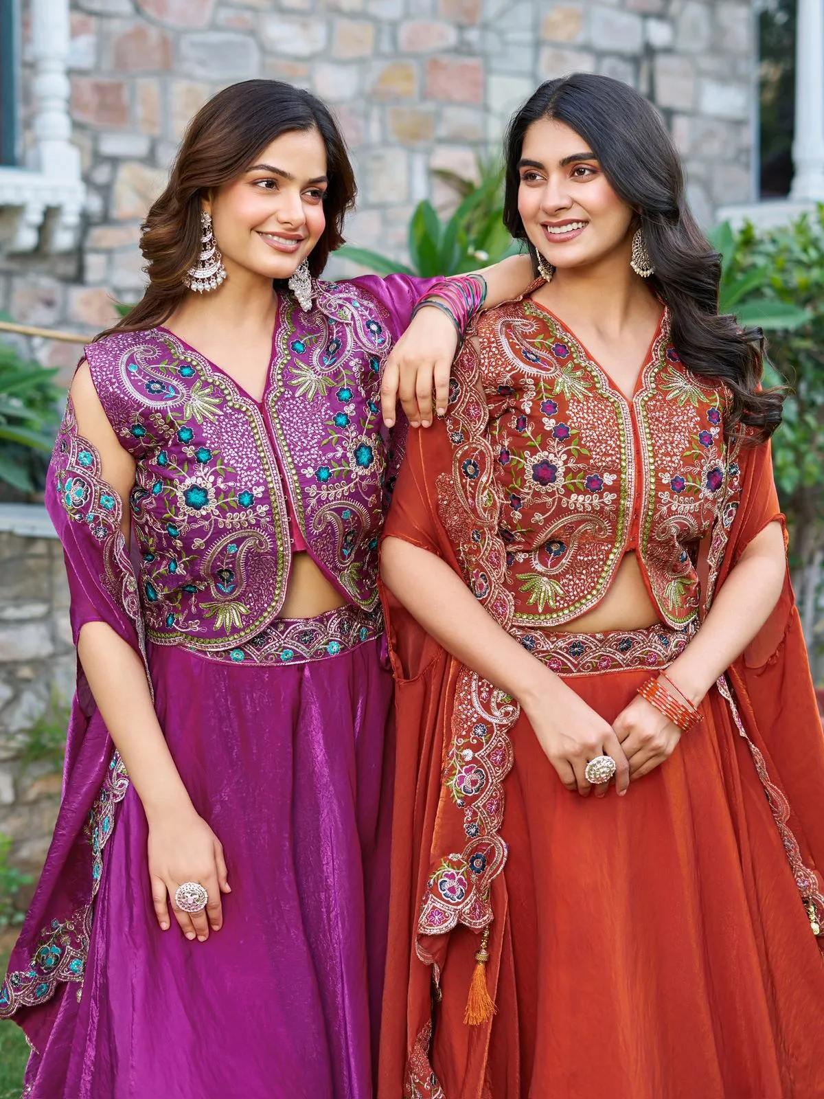 Fancy Orange Readymade Lehenga with Shrug Style Dupatta