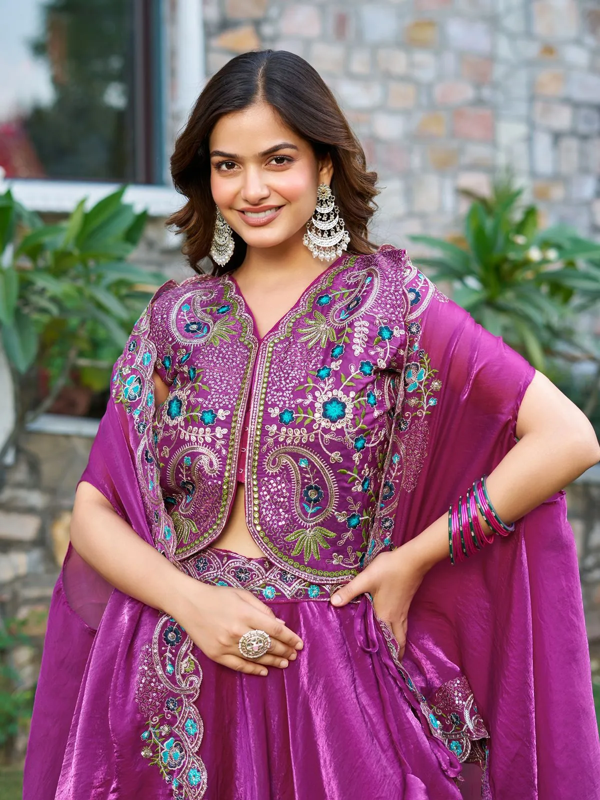 Fancy Purple Readymade Lehenga with Shrug Style Dupatta