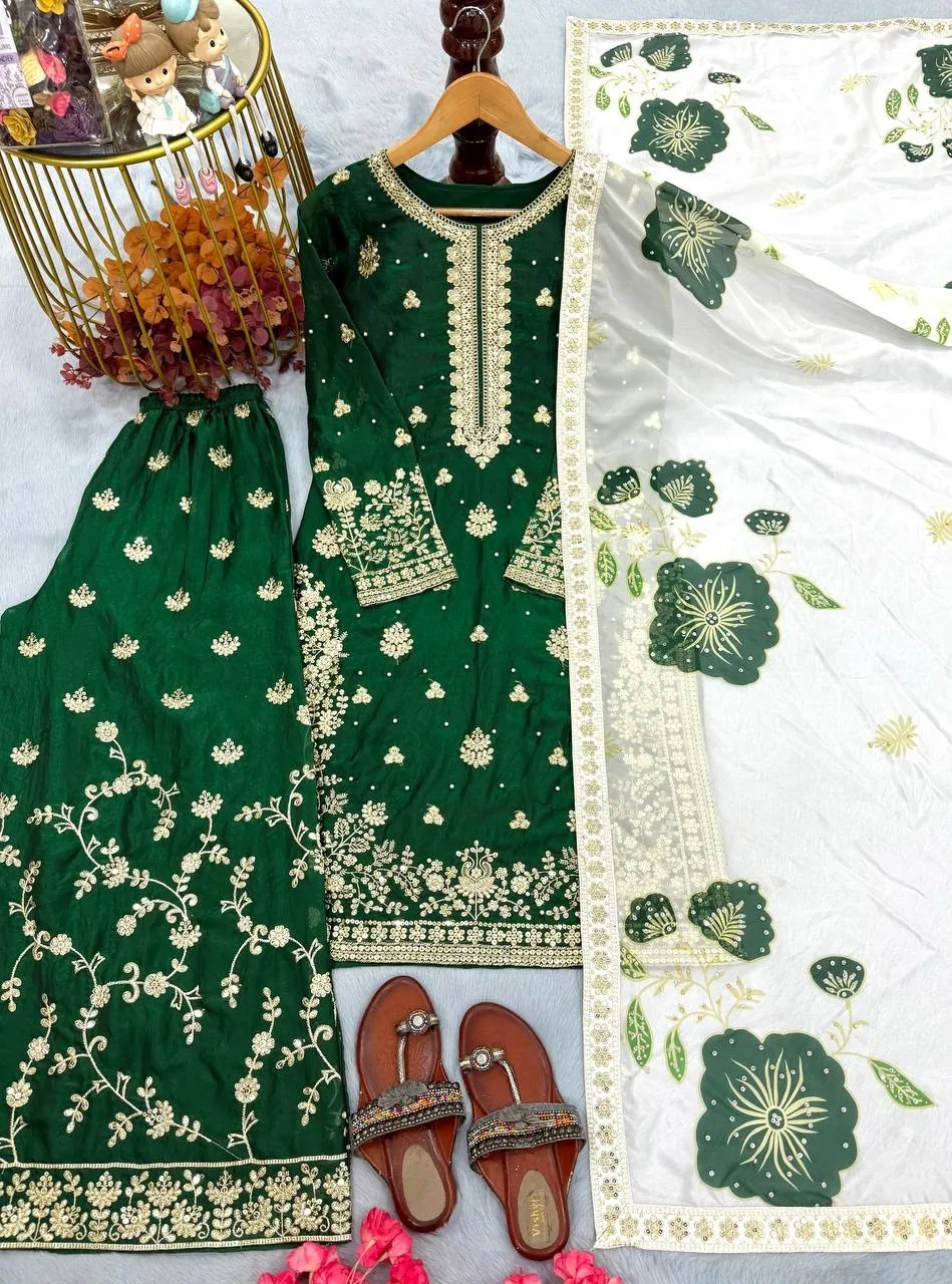 Full Embroidery Green Pakistani Kurti Set