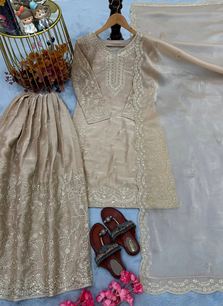 Golden Pakistani Plazzo Salwar Set Readymade