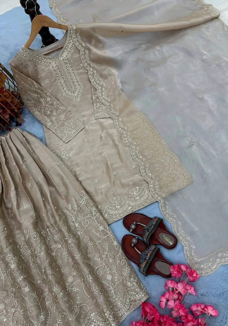 Golden Pakistani Plazzo Salwar Set Readymade
