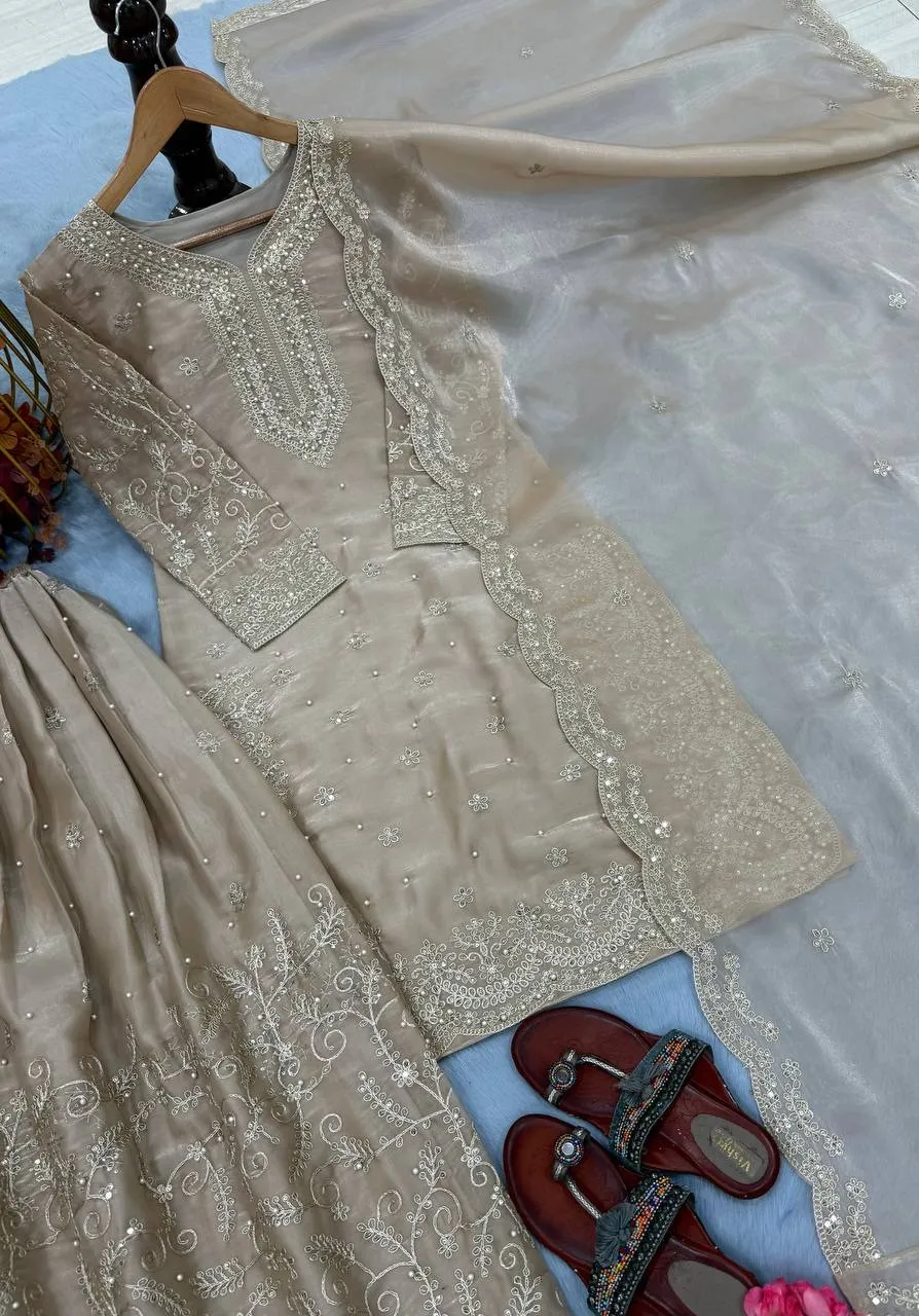Golden Pakistani Plazzo Salwar Set Readymade