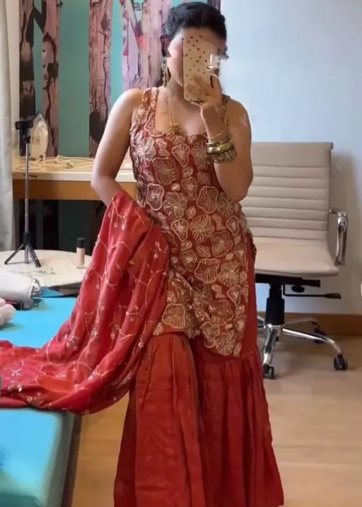 Influencer Style Sleeveless Sharara Suit