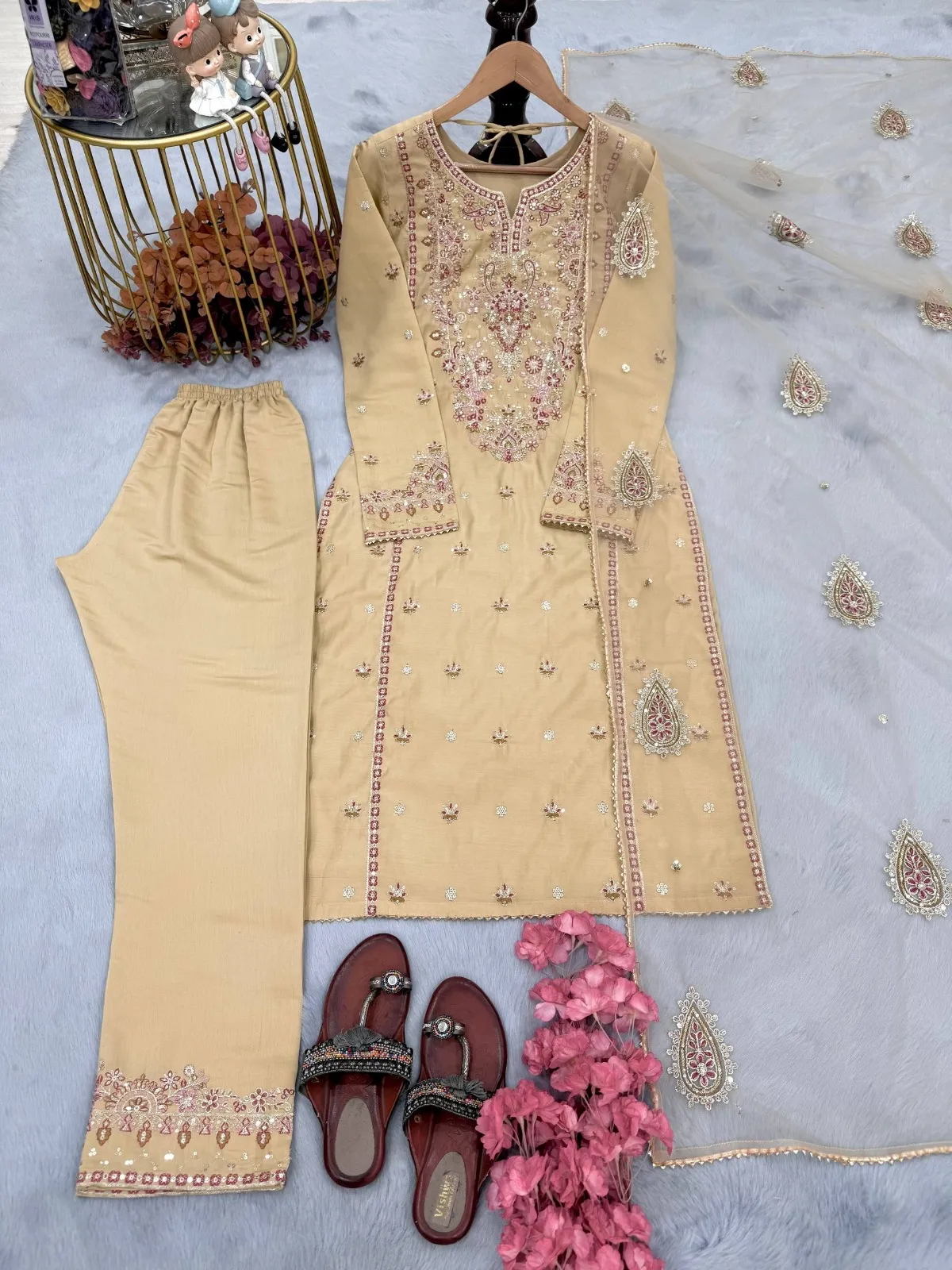 Light Orange Straight Pakistani Suit Set