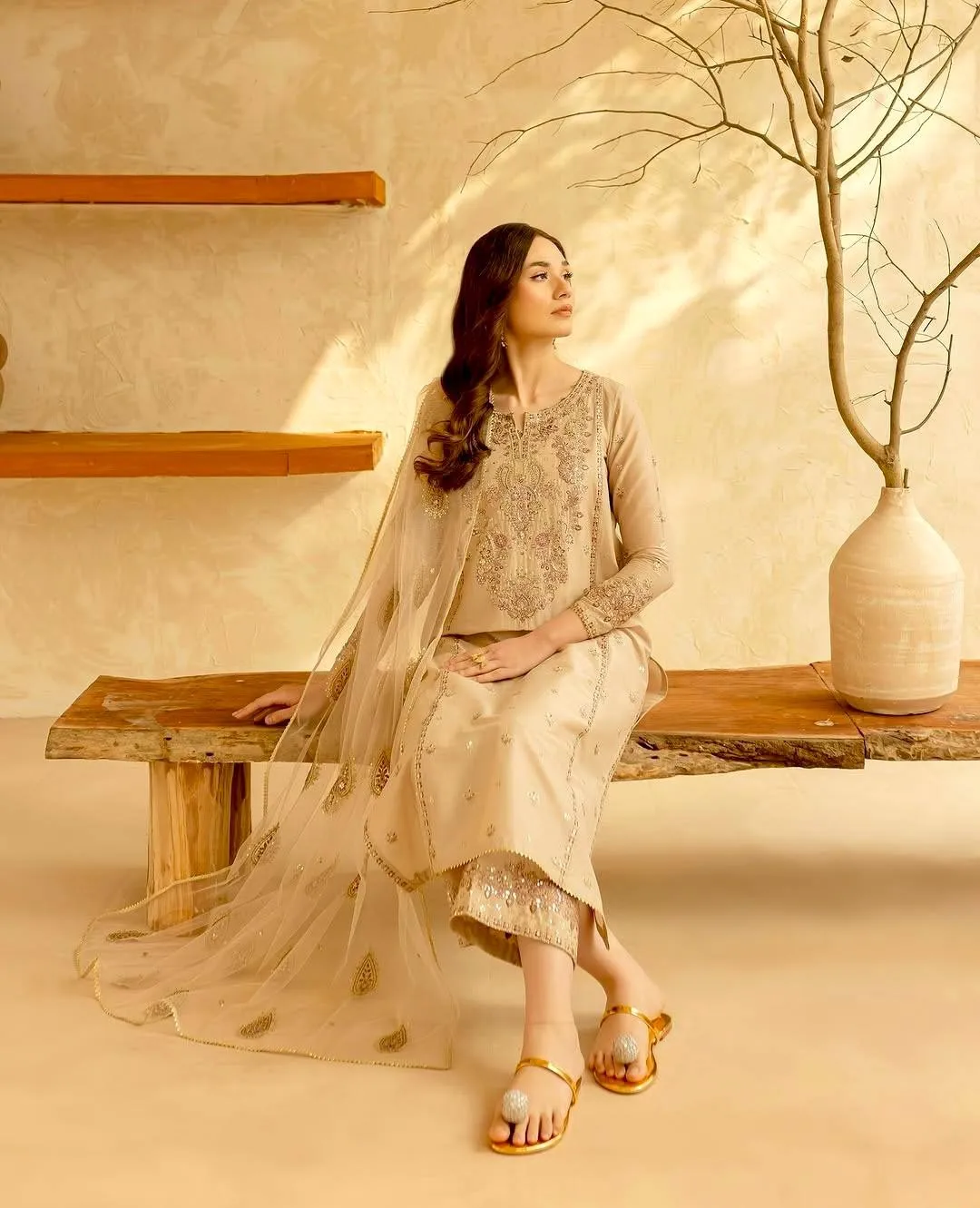Light Orange Straight Pakistani Suit Set