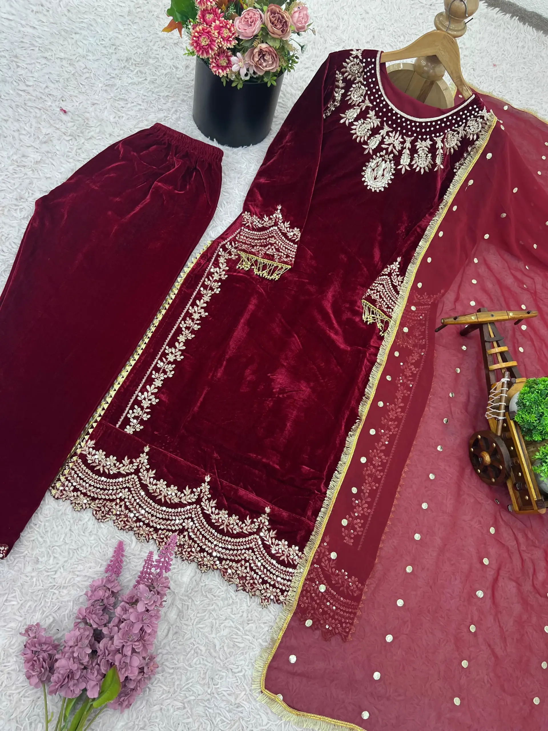 Long Pakistani Velvet Dress