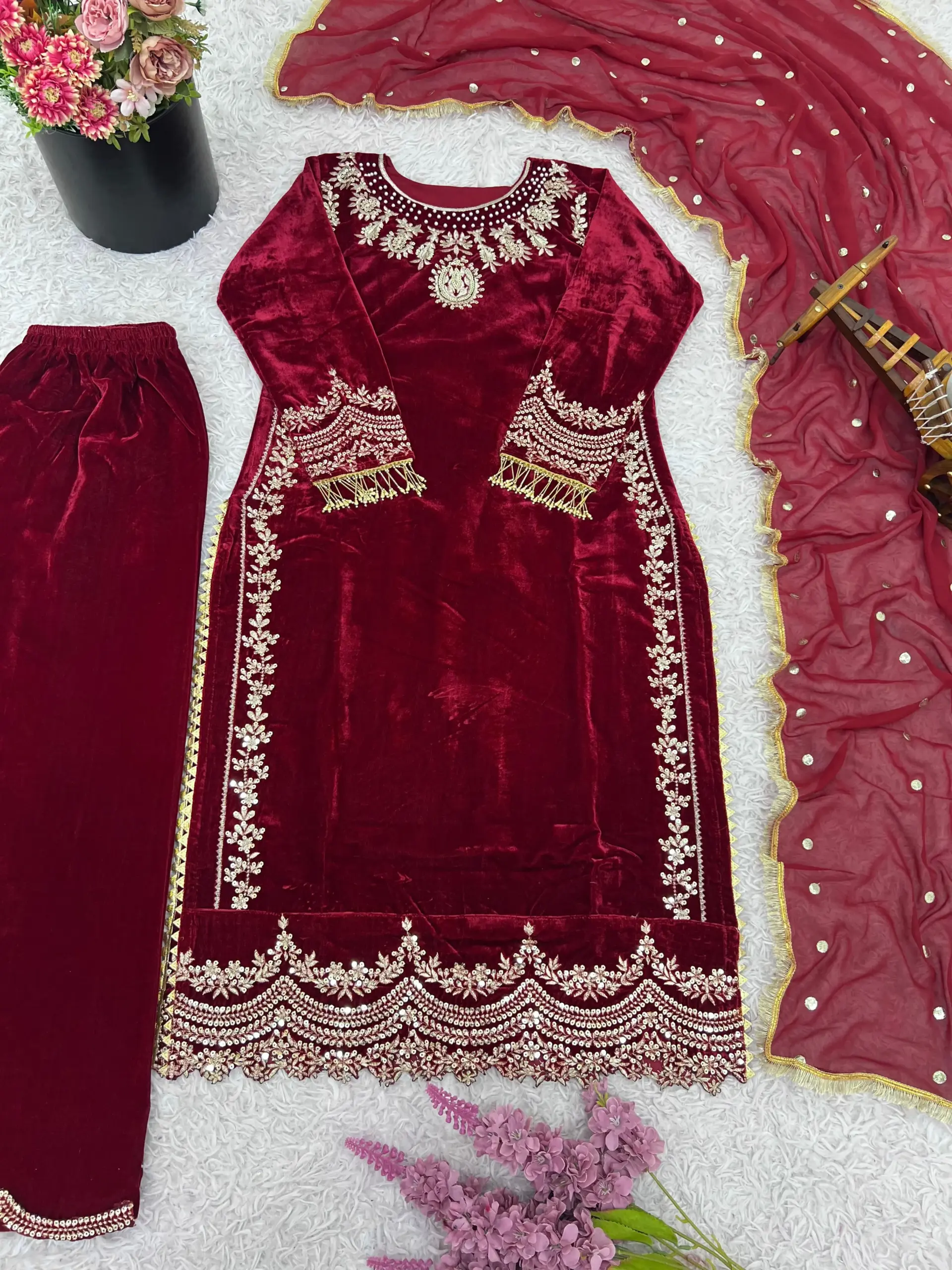 Long Pakistani Velvet Dress