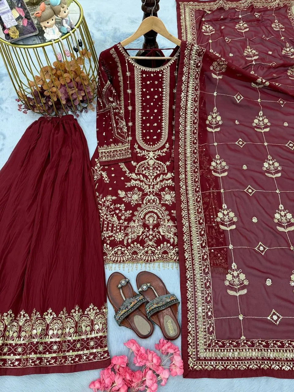 Maroon Pakistani Sharara Salwar Set