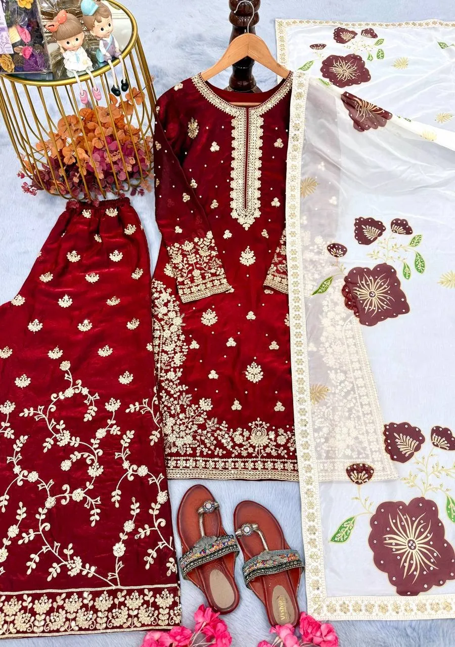 Maroon Readymade Pakistani Sharara Suit Set