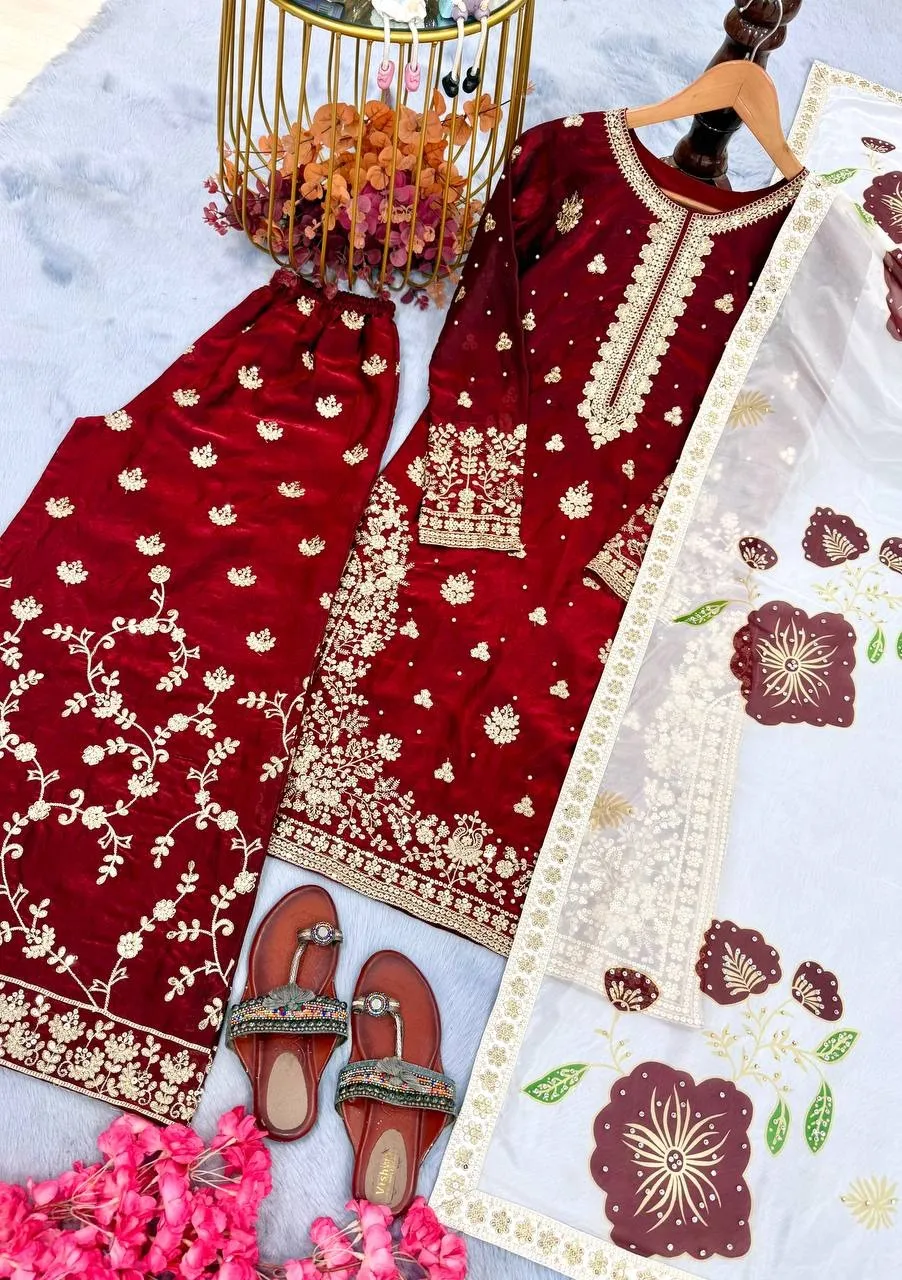 Maroon Readymade Pakistani Sharara Suit Set