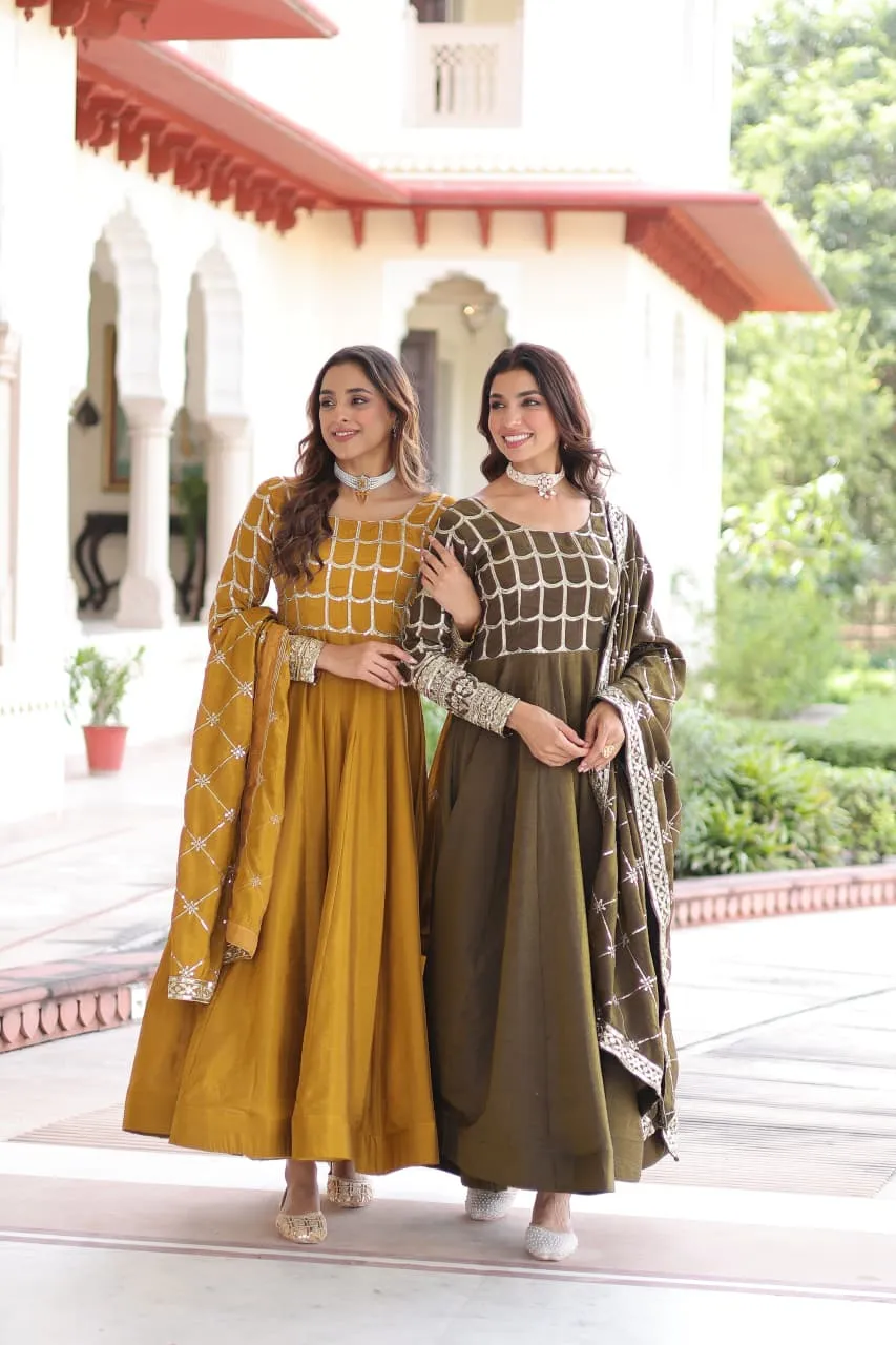 Mehendi Color Gown Dupatta for Haldi Function