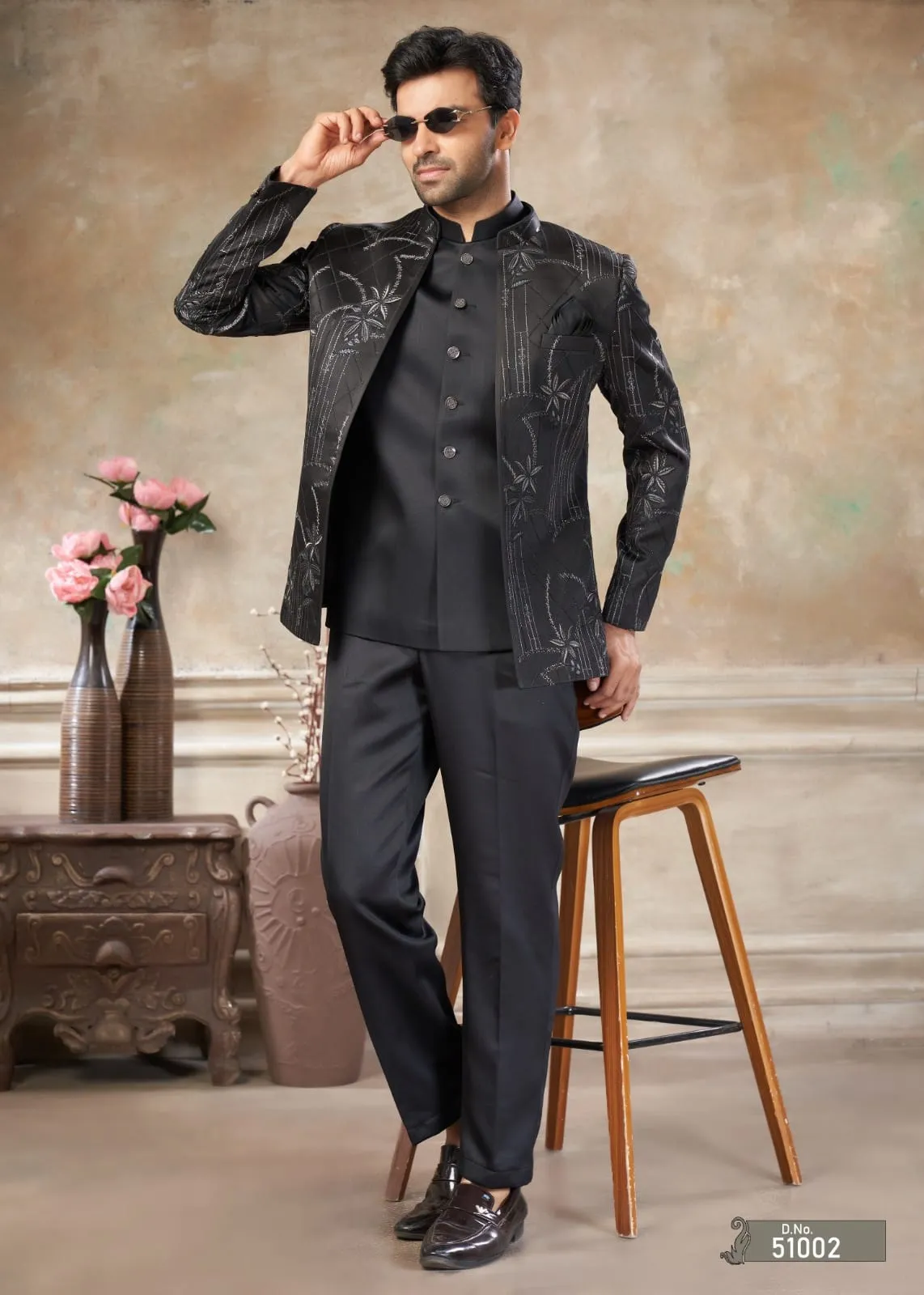 Men Black Jodhpuri Set