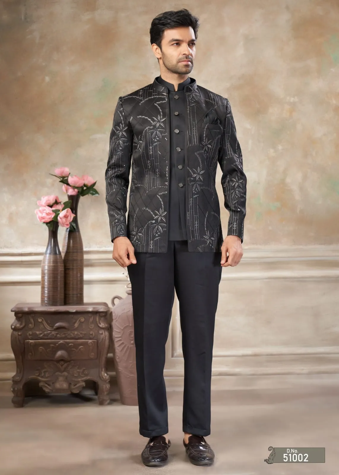 Men Black Jodhpuri Set