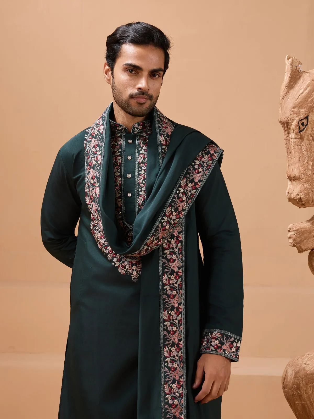 Mens Embroidery Kurta with Shawl Dupatta
