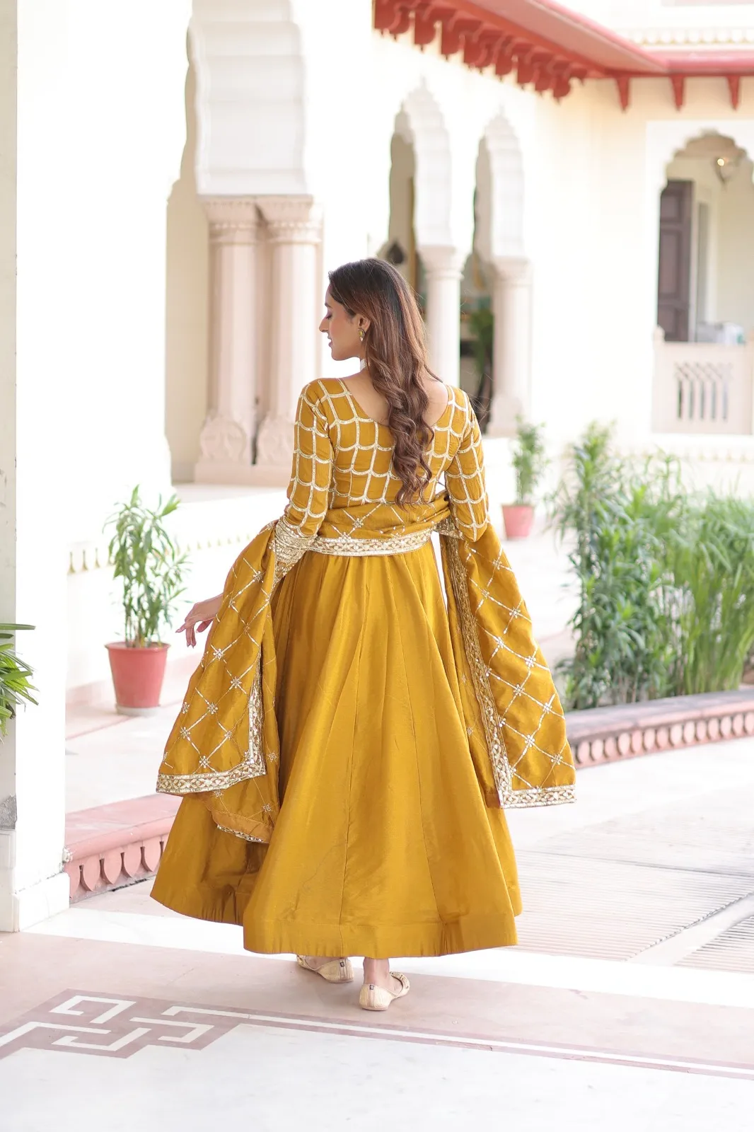 Mustard Color Gown Dupatta for Haldi Ceremony