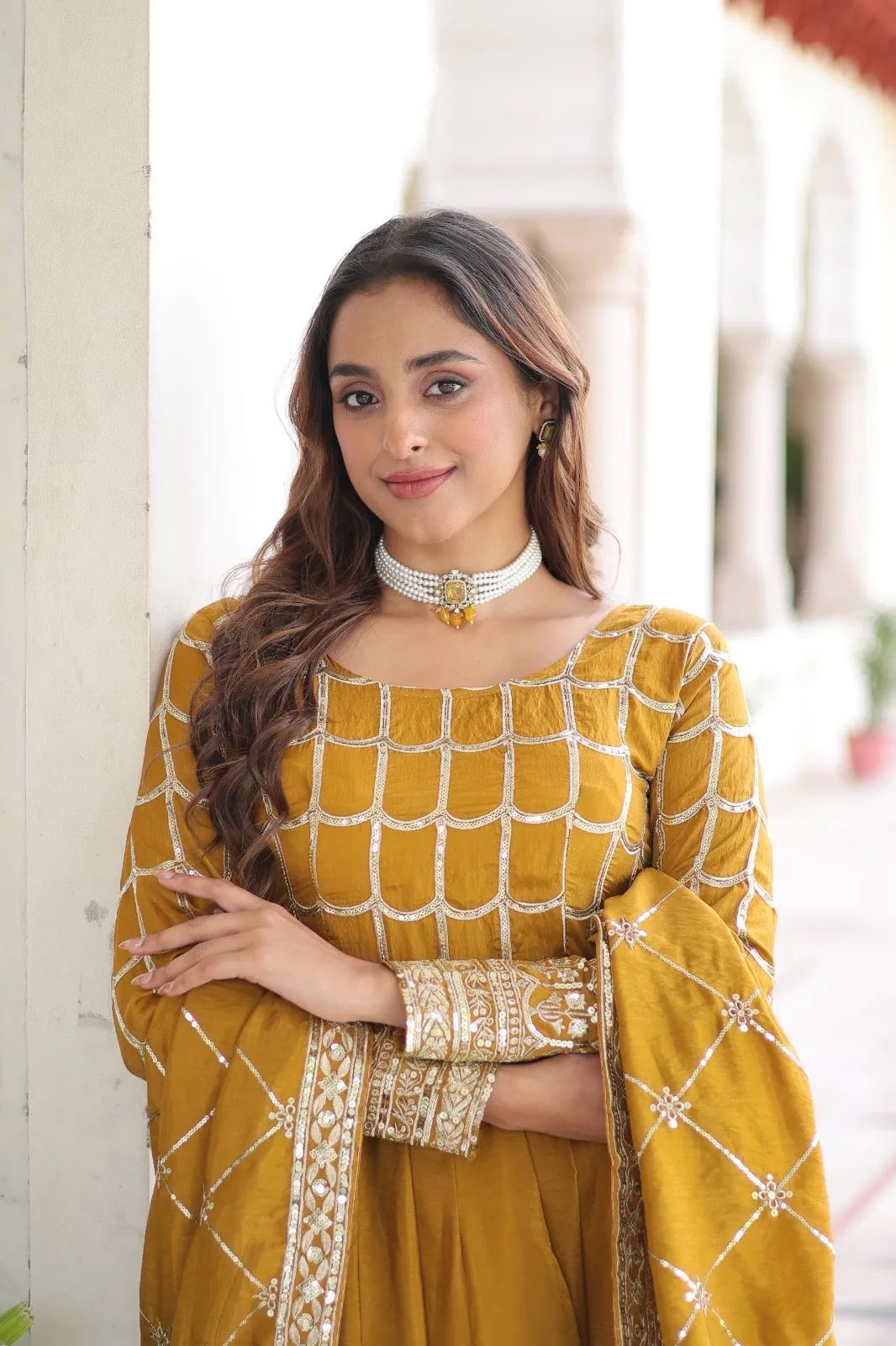 Mustard Color Gown Dupatta for Haldi Ceremony