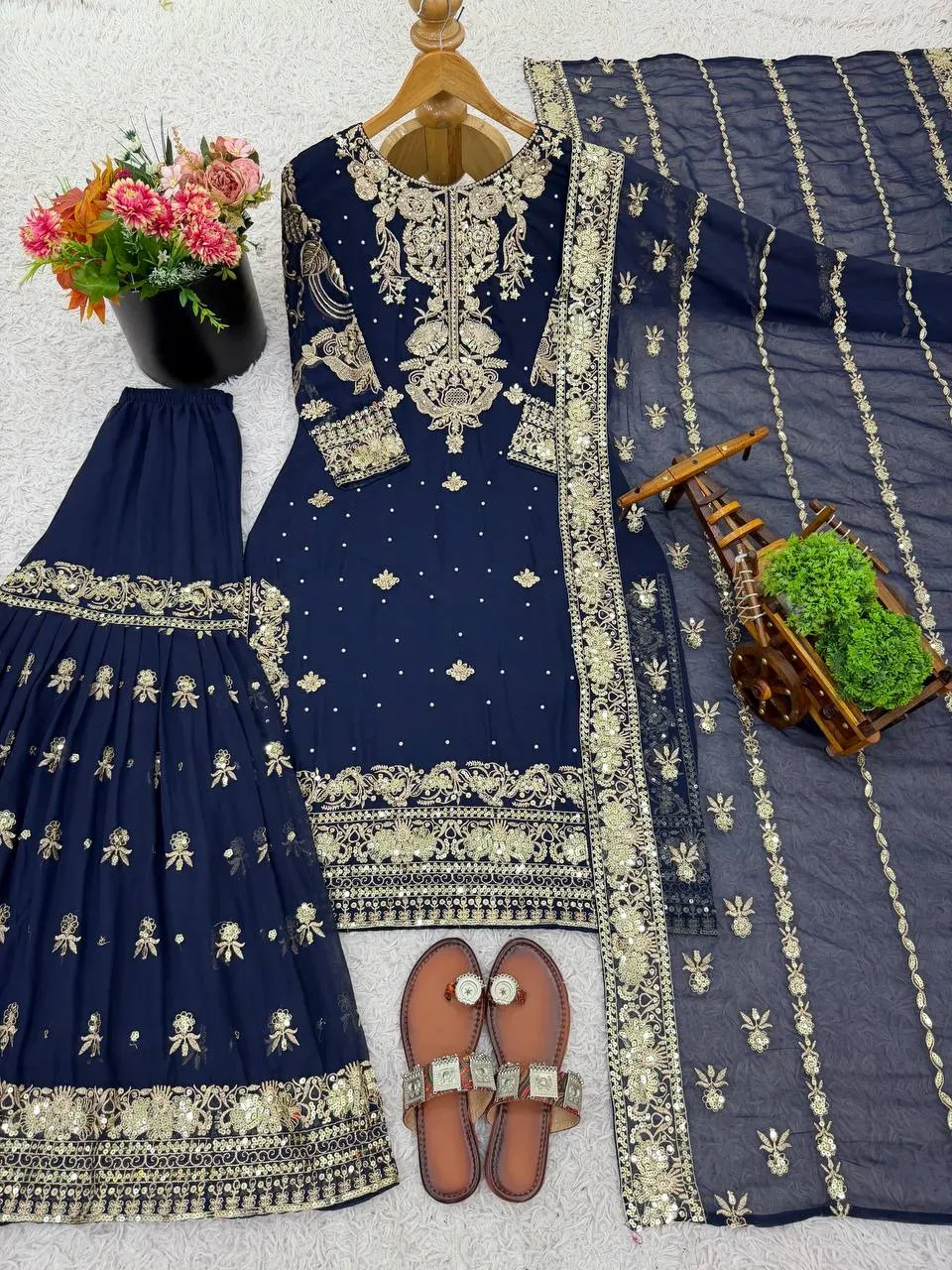 Navy Blue Pakistani Garara Dress