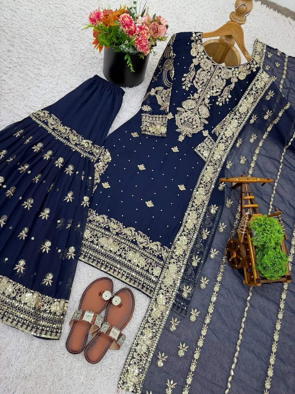 Navy Blue Pakistani Garara Dress
