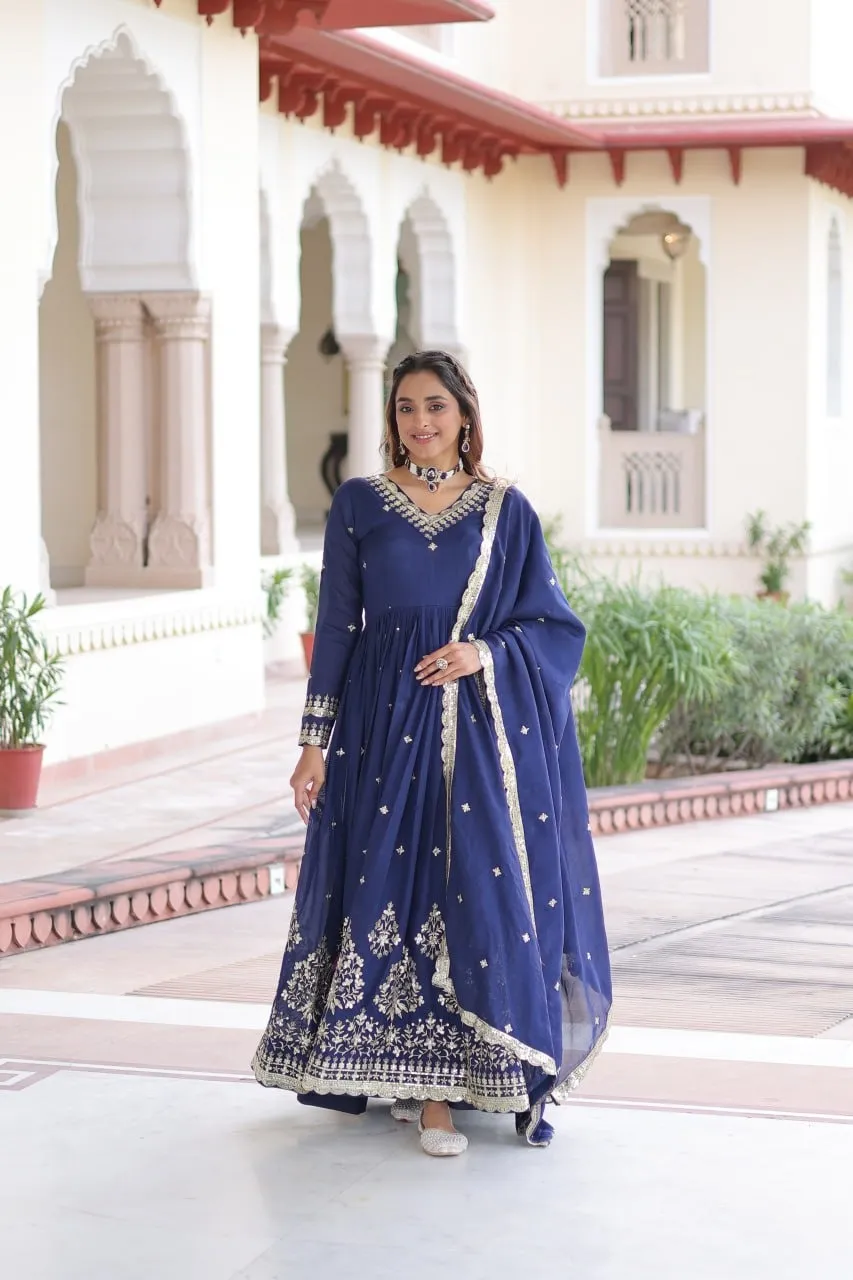 Navy Blue Premium Anarkali Dress with Dupatta