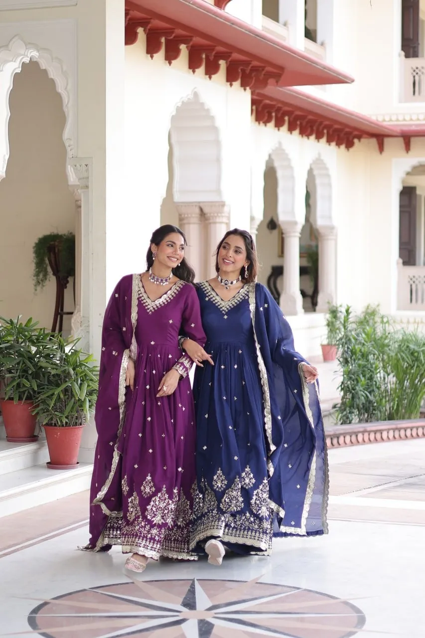 Navy Blue Premium Anarkali Dress with Dupatta