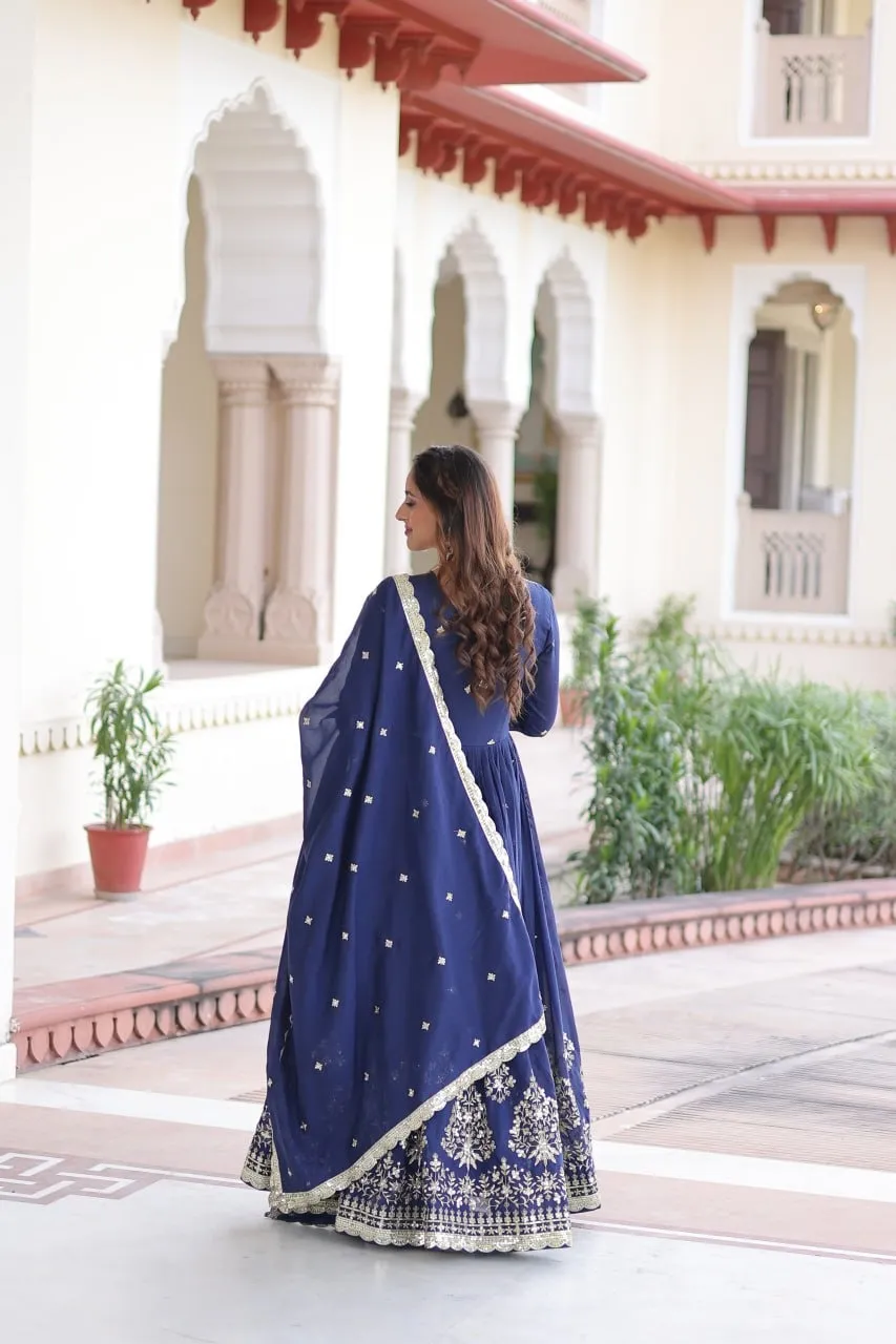 Navy Blue Premium Anarkali Dress with Dupatta