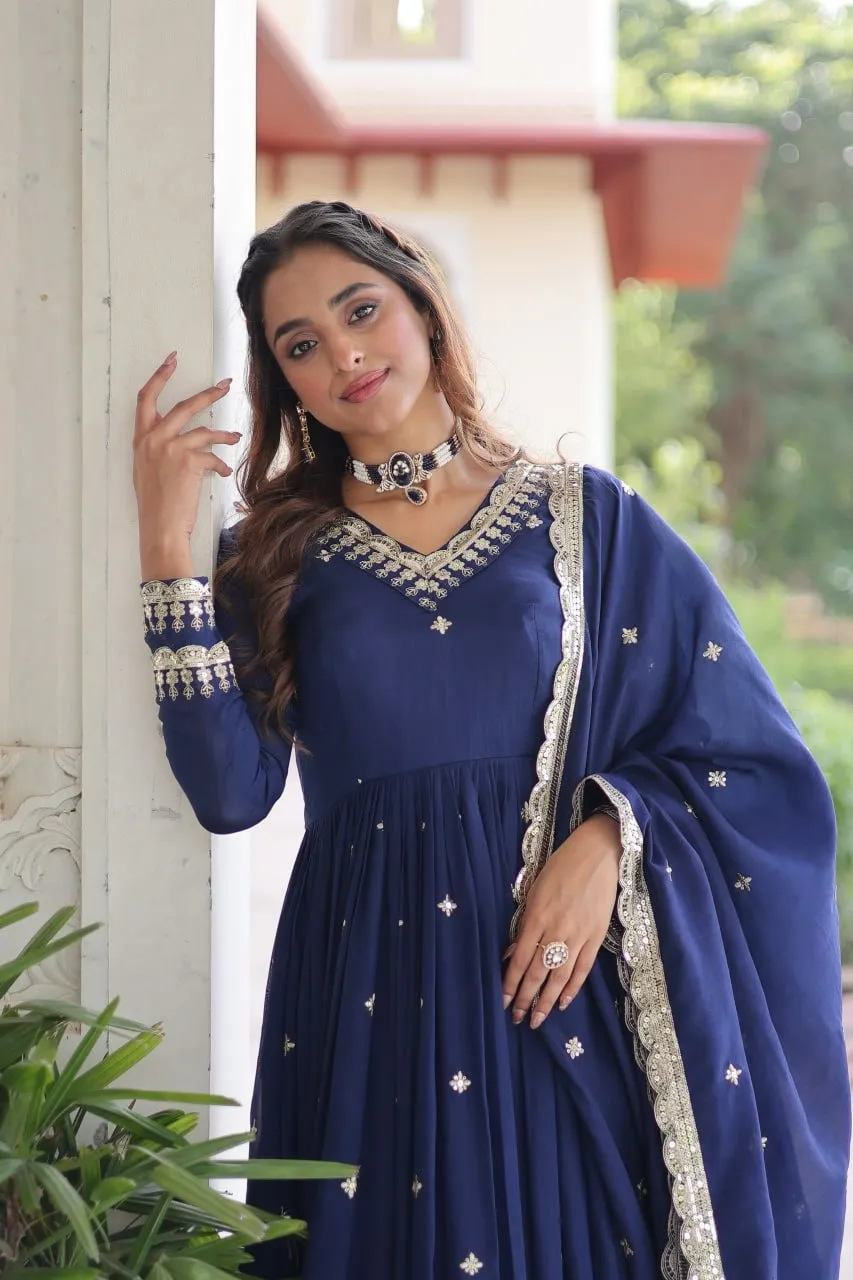 Navy Blue Premium Anarkali Dress with Dupatta