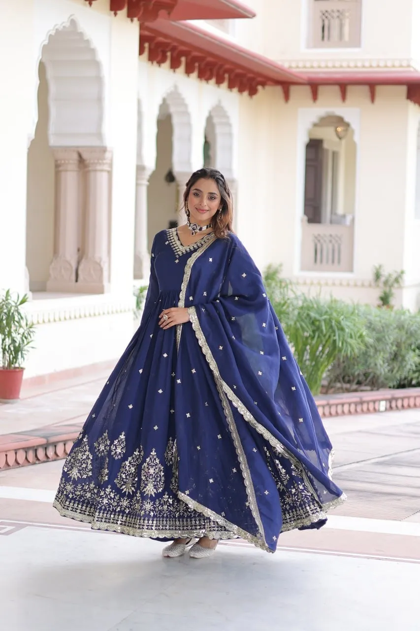 Navy Blue Premium Anarkali Dress with Dupatta