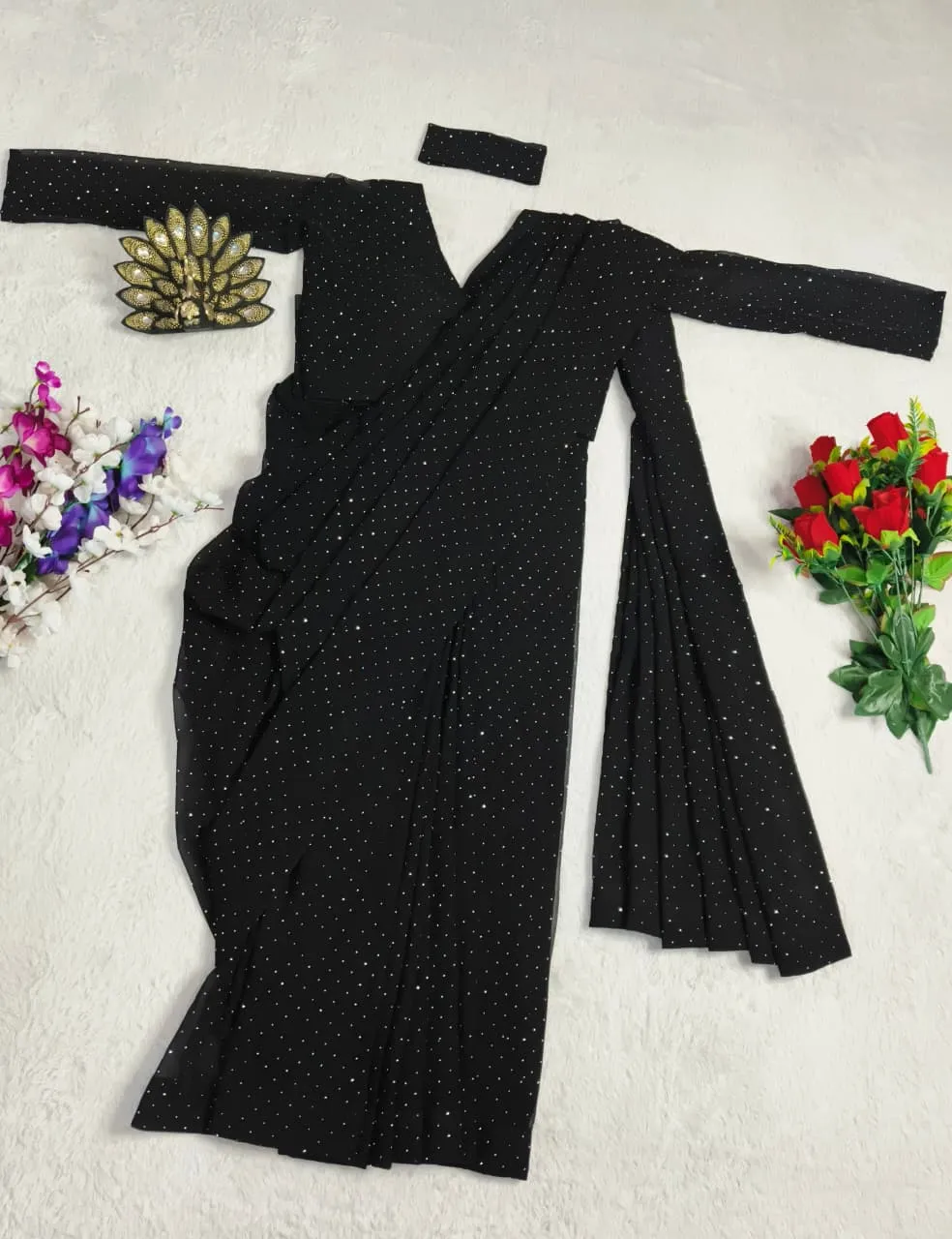 Night Party Wear Readymade Sarees Black