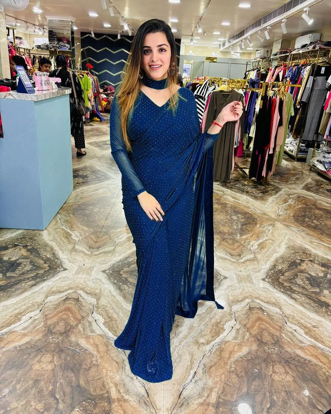 Night Party Wear Readymade Shining Sarees
