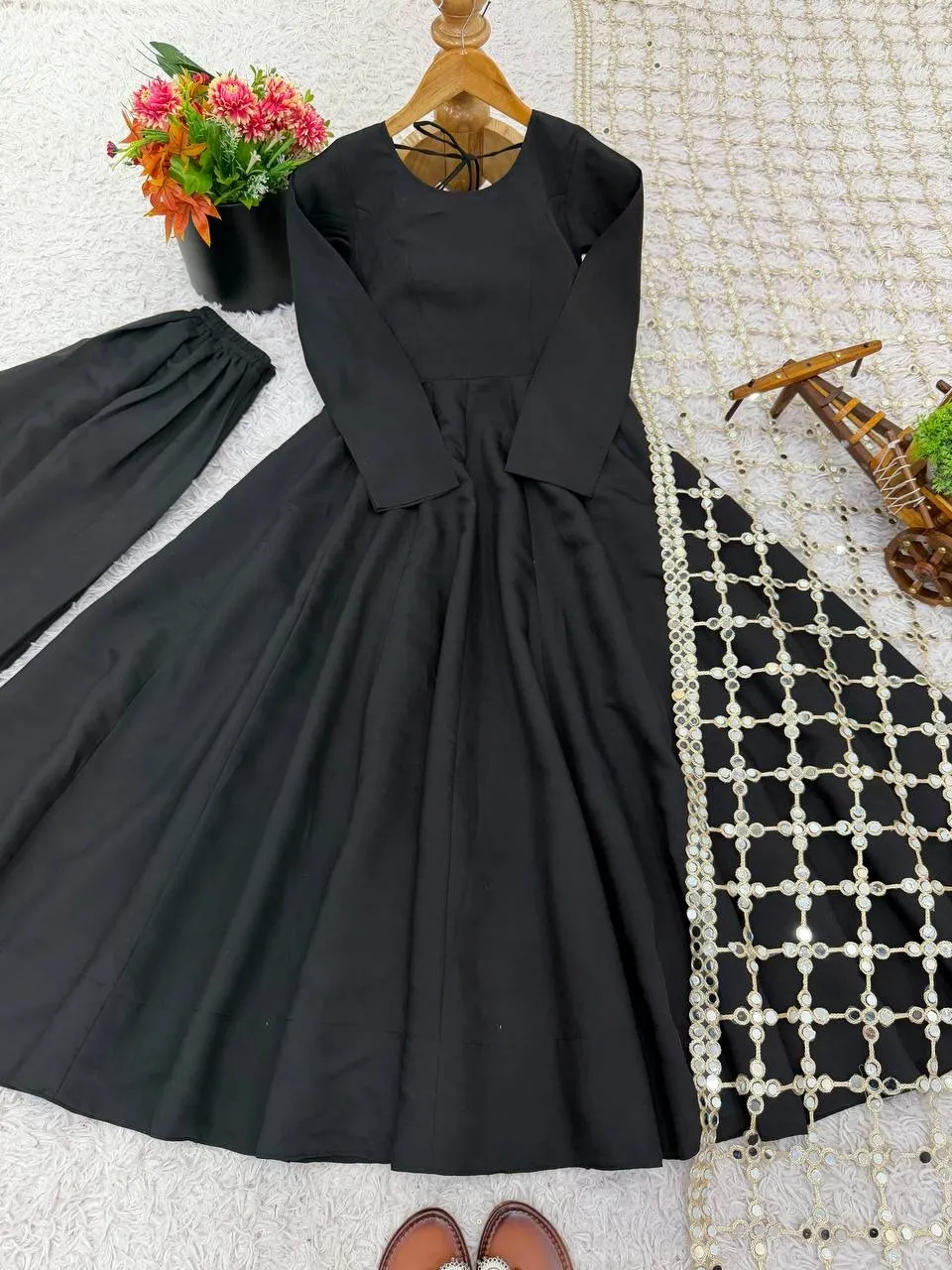 Black Gown with Viral Net Dupatta Heavy