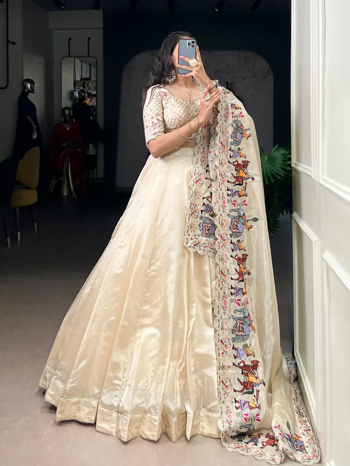 Off White Bridesmaid Lehenga with Heavy Dupatta