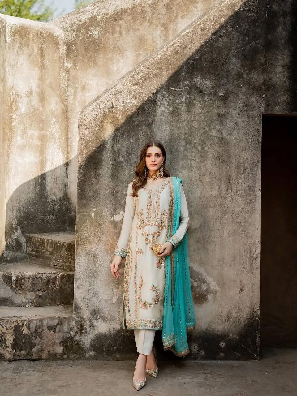 Off White Pakistani Straight Salwar Readymade