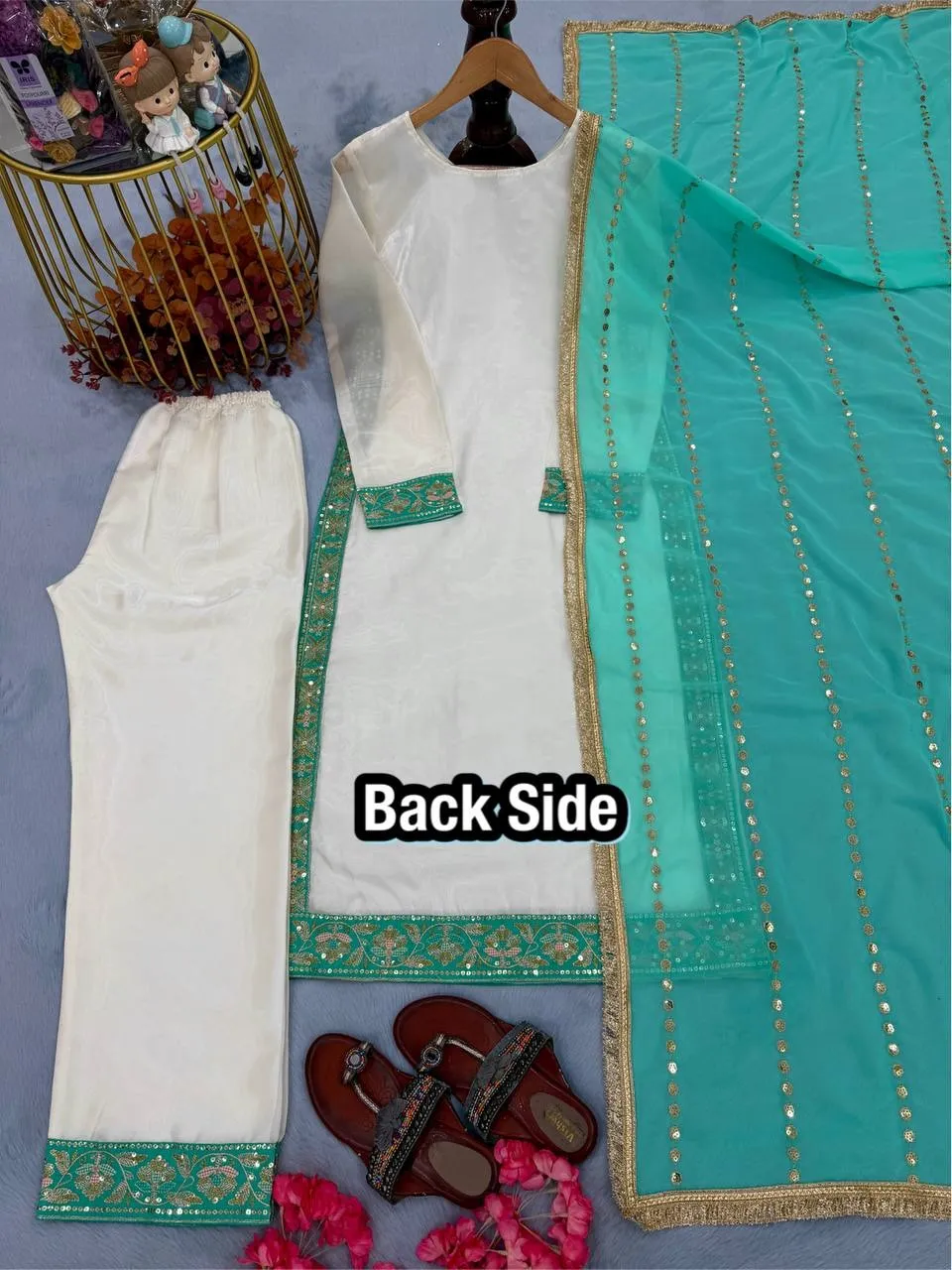 Off White Pakistani Straight Salwar Readymade