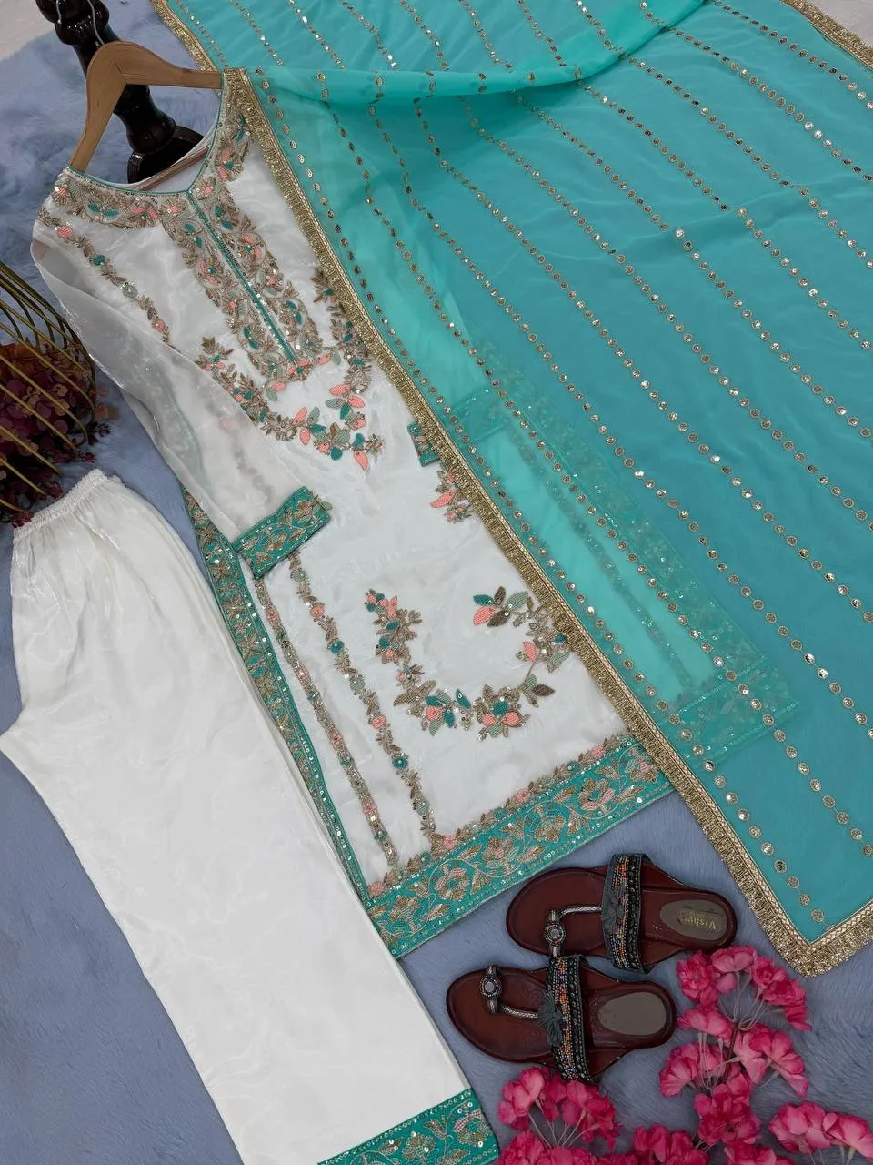 Off White Pakistani Straight Salwar Readymade