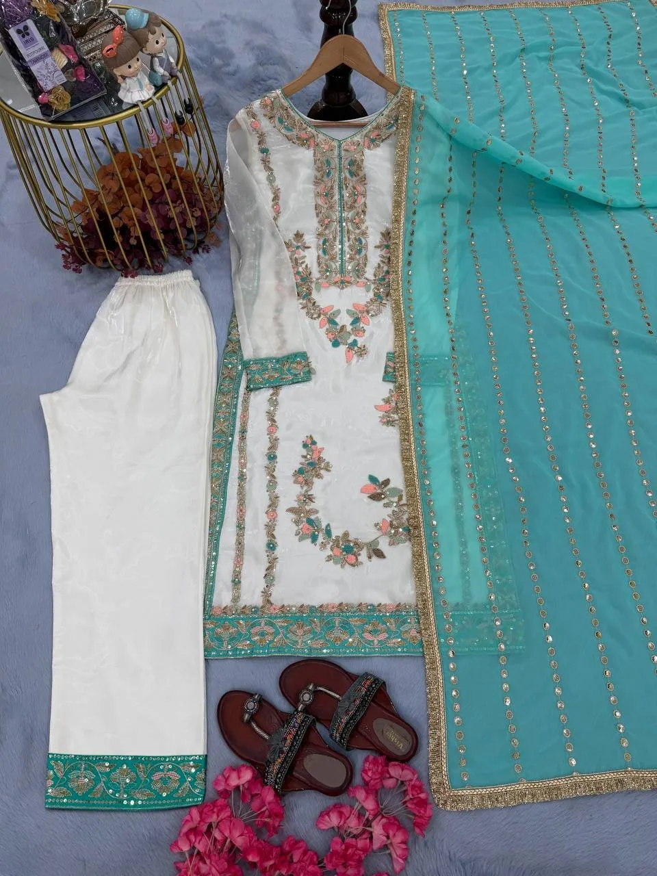 Off White Pakistani Straight Salwar Readymade
