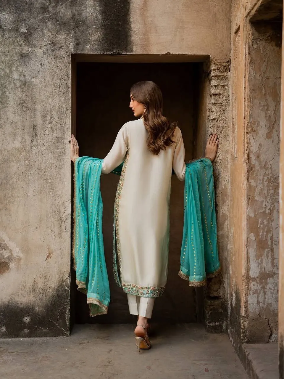 Off White Pakistani Straight Salwar Readymade