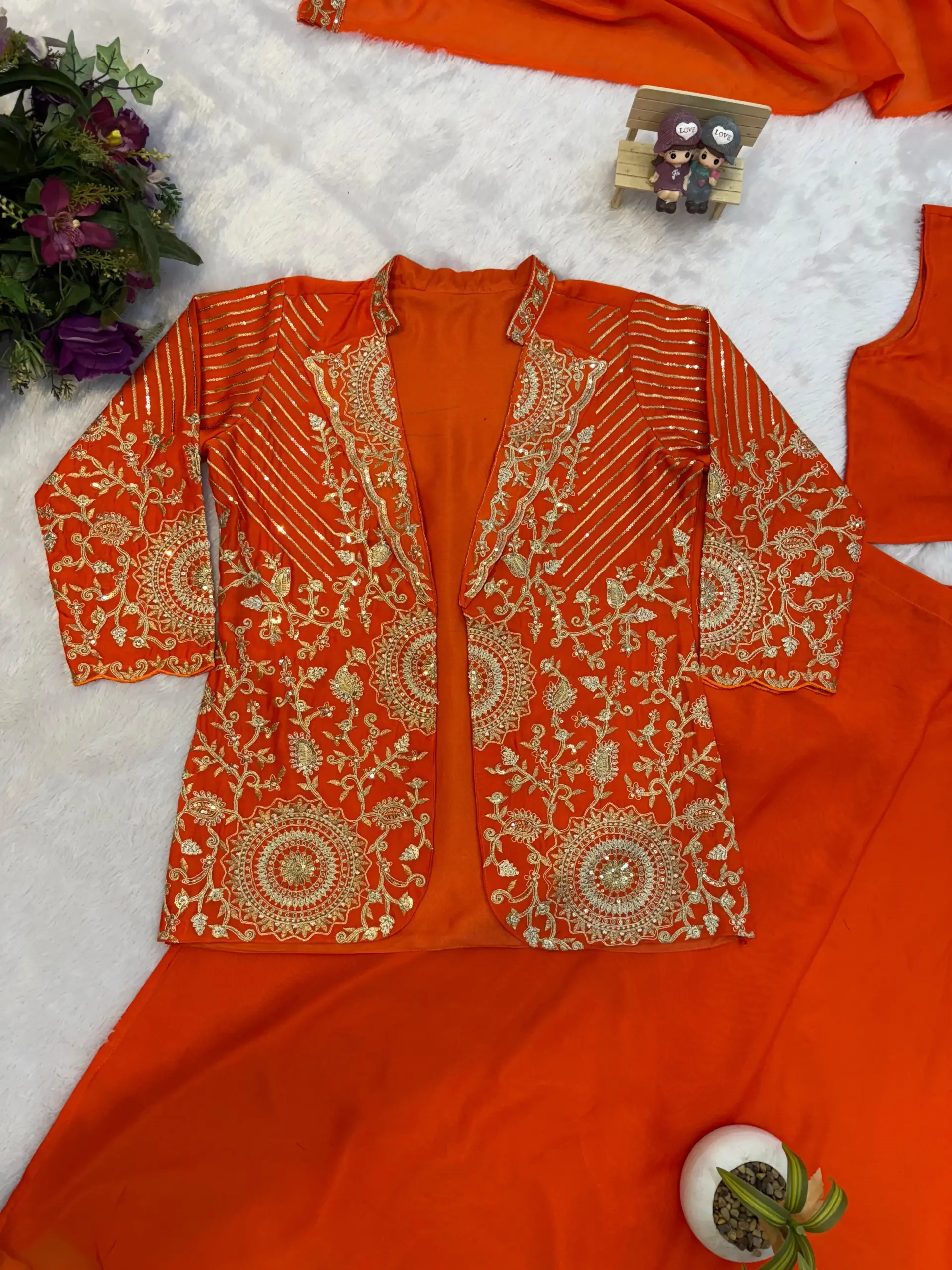 Orange Readymade Saree with Koti