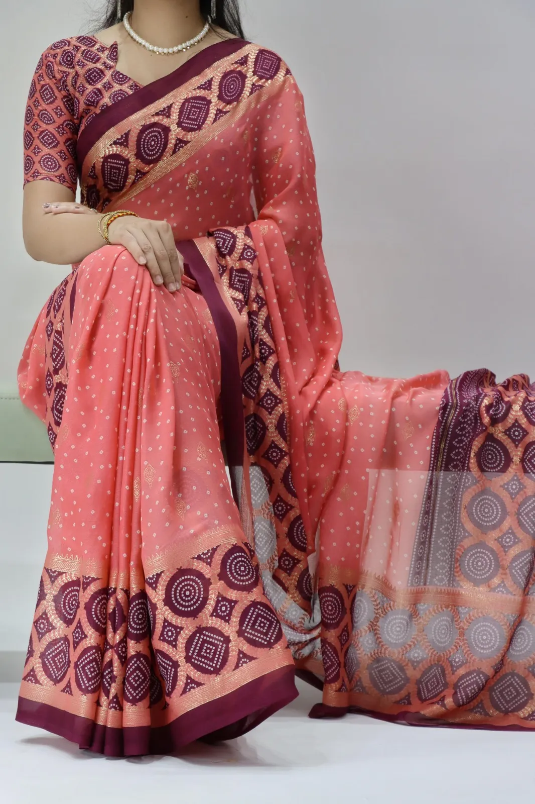 Pastel Color Bandhni Printed Saree Under Budget