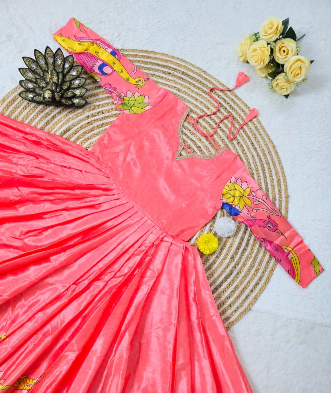 Pastel Kalamkari Printed Gown Dupatta